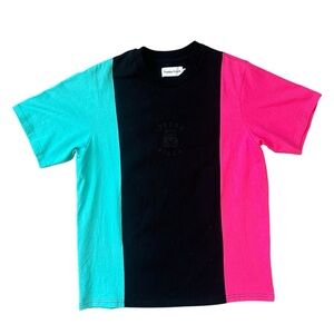 Teddy Fresh Men’s Colorblock Teal Pink Black Logo Heavyweight T Shirt Size Large
